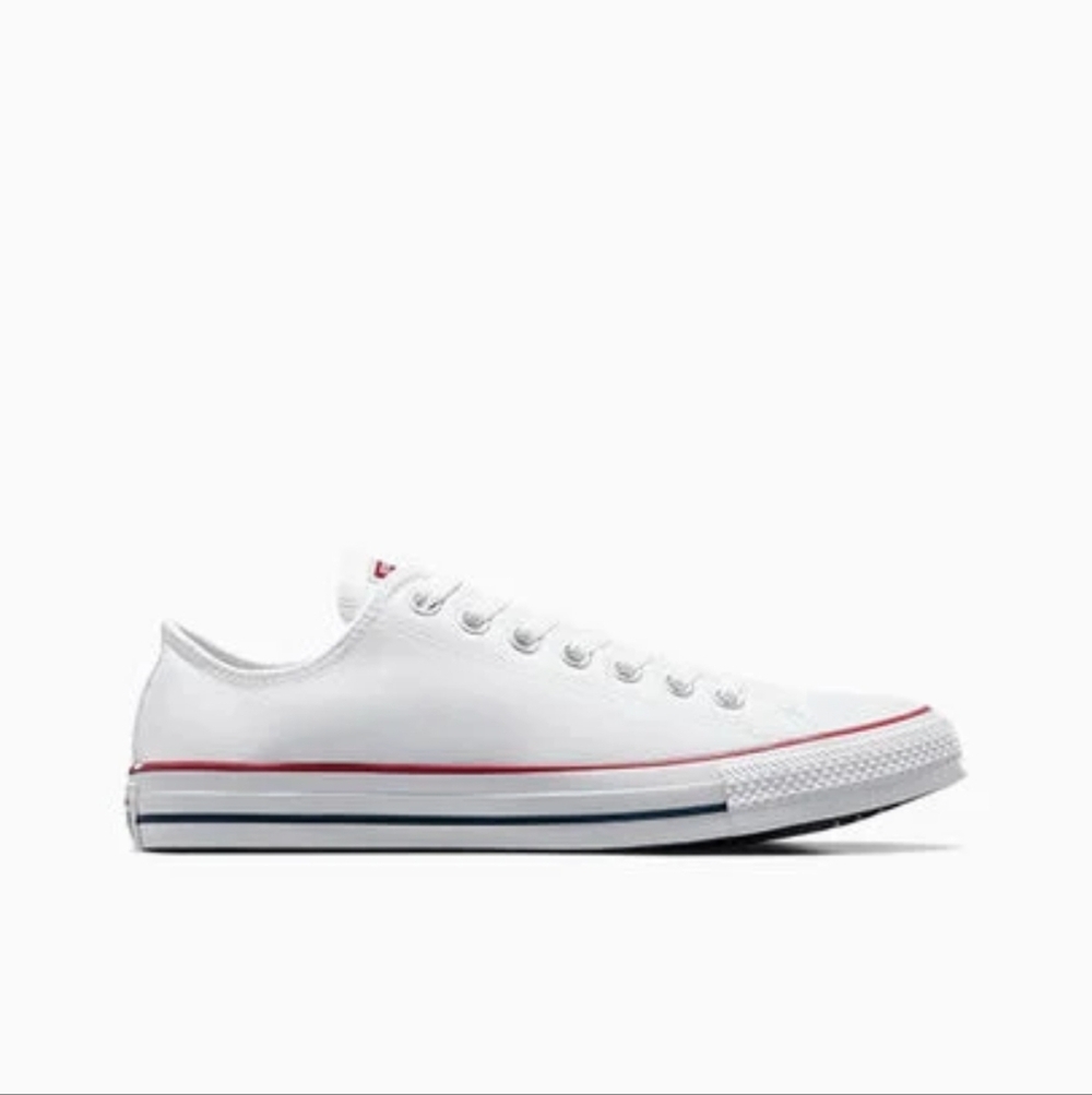 Brand New. Never Worn. Optical White Low-Top Sneakers with Red and Black Accents